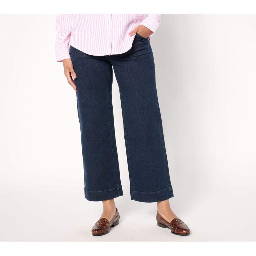 Denim & Co. Women's Pants Sz 6 Indigo Easy Wide Leg Ankle Jean Blue A658287